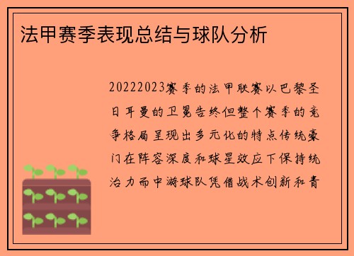 法甲赛季表现总结与球队分析