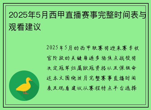 2025年5月西甲直播赛事完整时间表与观看建议